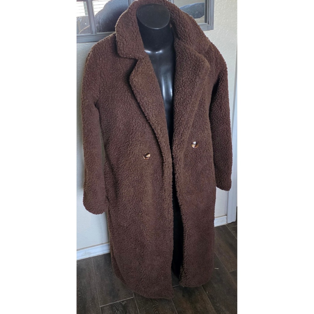 EillyBazar Womens Brown Teddy Coat Faux Shearling Longline Maxi Jacket Small